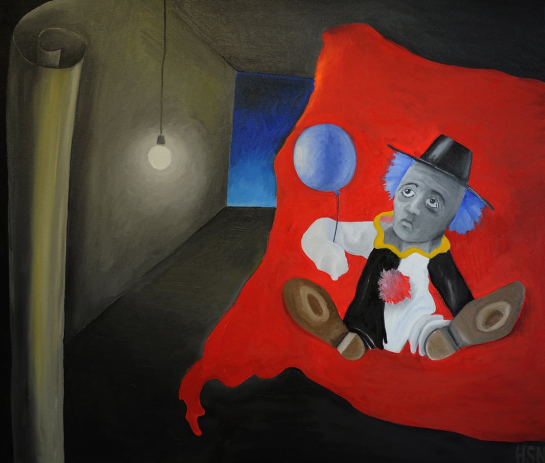 Min blå ballon, 100 cm x 80 cm. Olie på lærred, 4.000,-kr